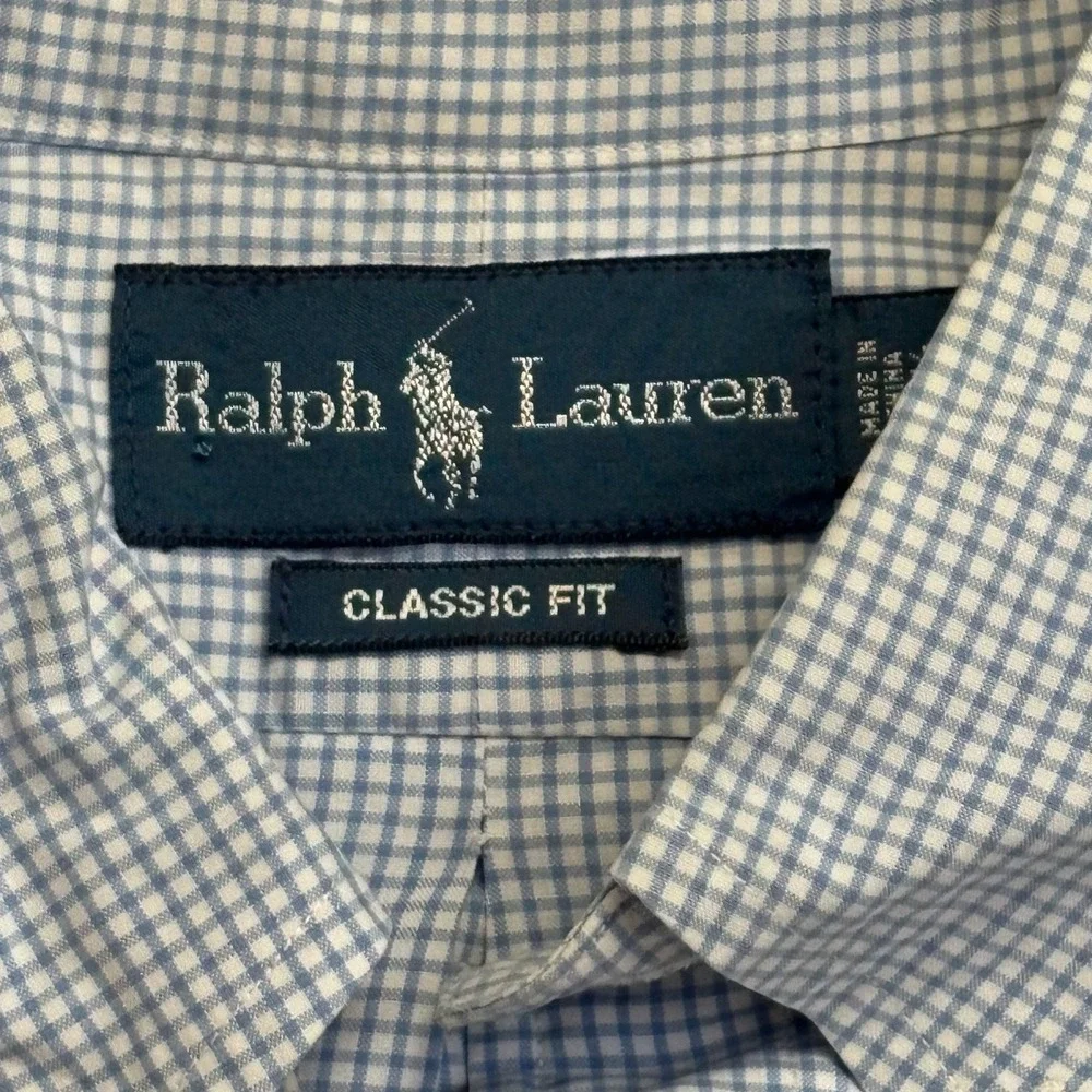 Polo Ralph Lauren Classic Fit Gingham Button Down Shirt Blue White 16.5 34/35 L